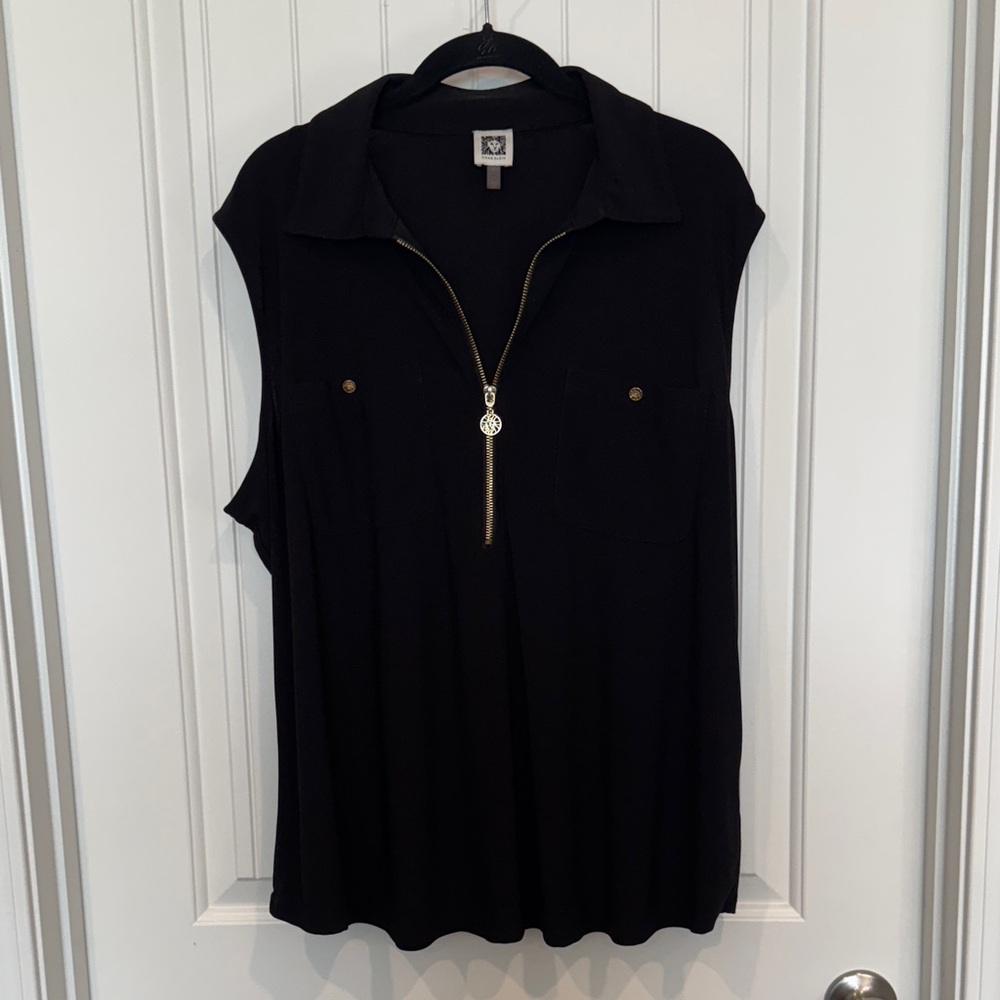 Anne Klein Black Sleeveless Blouse with Gold Zip
